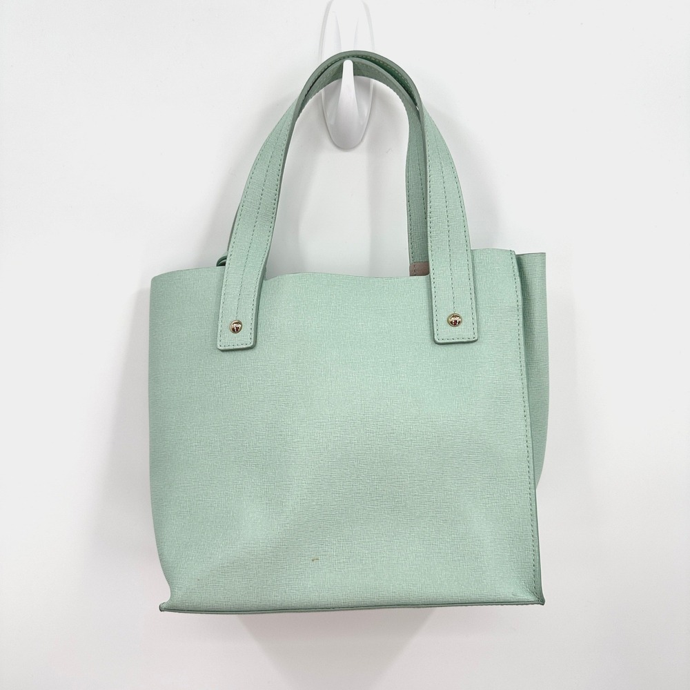 Furla Mint Green Divide It Leather Tote Bag Medium Handbag Gold Hardware Italian - Picture 2 of 13